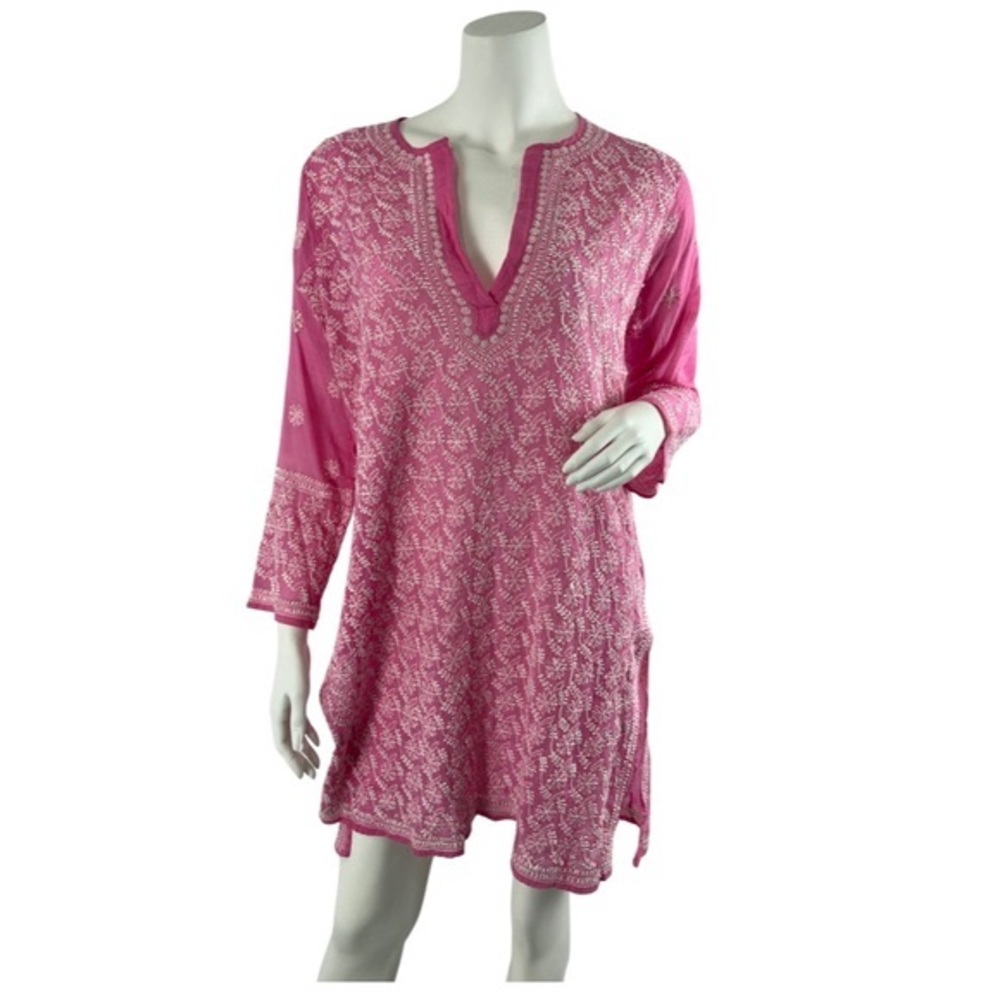 Juliet Dunn Hand Embroidered Pink Kaftan Tunic